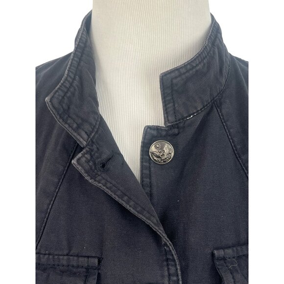 Urban Outfitters Washed Black Patched & Pockets Button Front Military Jacket - Picture 5 of 13